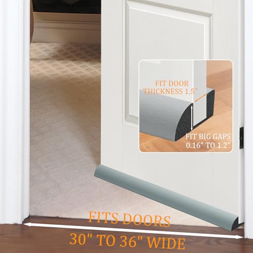 2 Pack Pack Door Draft Stopper 36" Adjustable Under Door Draft Stopper Soundproofing 30 Inch to 36 Inch Noise Blocker Seal Large Gap up to 1.2", Easy to Install Grey - color: Gray