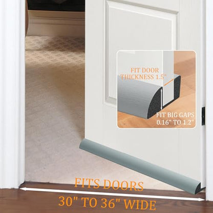 2 Pack Pack Door Draft Stopper 36" Adjustable Under Door Draft Stopper Soundproofing 30 Inch to 36 Inch Noise Blocker Seal Large Gap up to 1.2", Easy to Install Grey - color: Gray
