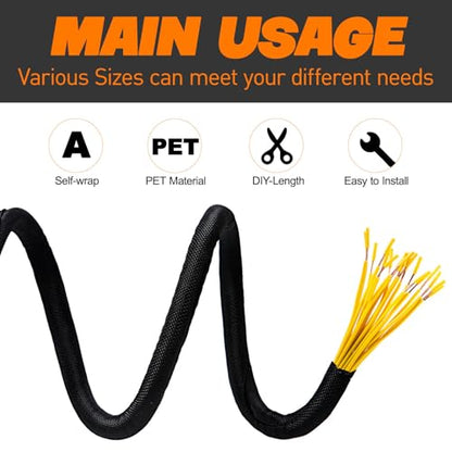 Split Braided Sleeve Cable Management Wire Loom Cord Covers for High-Temperature Automotive Harness and Home Cable Management, 25ft - 1/8 inch Self-Wrapping Tubing Cord Protector - size: 1/8"-25 Feet