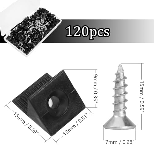 120Pcs Drawer Bottom Support Brackets,Plastic Angle Code Bracket Fasteners,Fixing Mending Wedges,Drawer Reinforcement Repair Kit for Furniture Sagging Drawer - color: Black 1