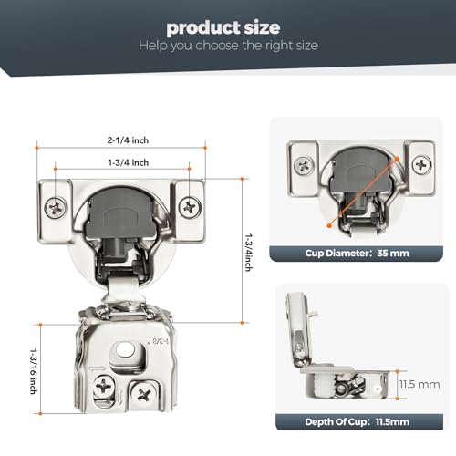 10 Pack (5 Pairs) 1-3/8" Overlay Soft Close Cabinet Hinges, Satin Nickel Stainless Steel Concealed Hinges with 3D Self-Closing for Face Frame Doors & Kitchens - size: 1-3/8 inch Overlay
