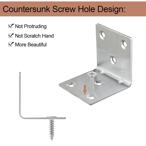 30 Pack Angle Brackets, 2" x 2" Silver Heavy Duty Stainless Steel Corner Brace, L Shaped Shelf Bracket 90 Degree Corner Bracket for Wood Furniture Cabinets Shelves - size: 2"x2"(silver)