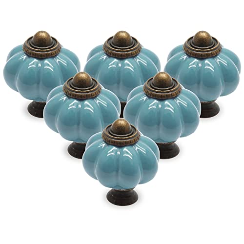 12pcs Celadon Pumpkin Knobs, Vintage Ceramic Cabinet Knobs, Dresser Drawer Door Knobs Drawer Pulls Dresser Handles with Mounting Screws - color: Celadon, size: 12 Pieces
