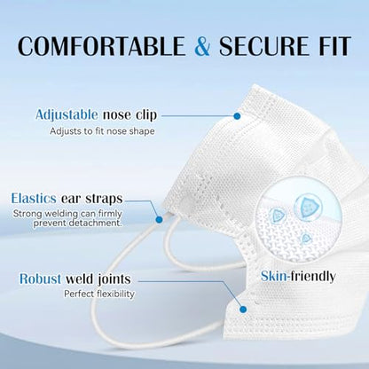 Disposable Face Mask For Adults - Travel Essentials, 100 Pack Individually Wrapped, 4 Ply Protection,Safety Masks Disposable - color: White