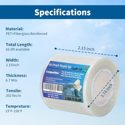 RV Awning Repair Tape, Tent, Waterproof Tarp, Car Cover, Boat Covers, Sail Tape, Outdoor Umbrella Fiber Glass Repair Tape 3.15in - style: 65.6ft