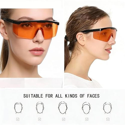 UV Light Safety Glasses Protection,UVC 400 Blue Light Blocking Protective Glasses Goggles,Ansi Z87 Adjustable Temples Eyewear, Shaded Shatterproof Scratch Resistant Safe Sunglasses with Case - color: Orange