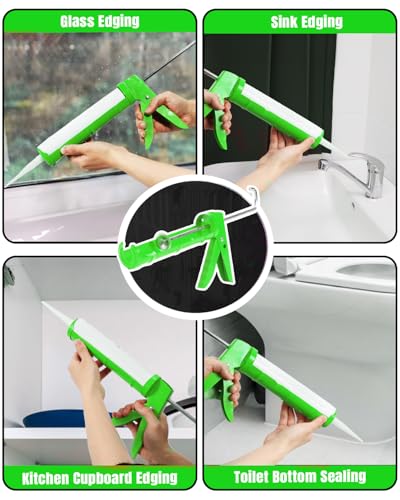 Holothurian Caulking Gun, Caulk Gun No Drip,Sealant Finishing Tool Grout Scraper for Kitchen Bathroom Window Sink Joint, 1/10 Gallon Cartridge, 10:1 Thrust Ratio, Green - color: Green