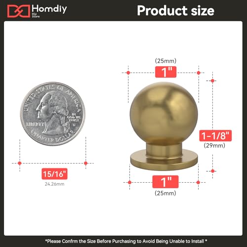 homdiy 30 Pack Champagne Bronze Cabinet Knobs, Round Satin Brass Drawer Dresser Handles Ball Metal Kitchen Hardware for Cupboard, 1 Inch - color: Champagne Bronze, size: 1 in(25mm)