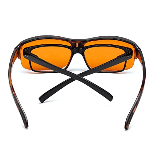 Eyekepper 100% Anti-Blue Light Blocking Fitover Glasses Wear Over Computer Glasses With Amber Lens - color: 1801-tortoise-100% Blue Light Blocking