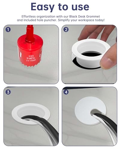 1-3/8 in. Hole Saw with 10PCS White Desk Grommet - Cable Management Kit for TV, Office, and Home Table - Hide Wires Behind Wall, TV Wall Cable Pass Through, Desk Cable Hole Covers - color: Grommet White, size: 1-3/8 inch