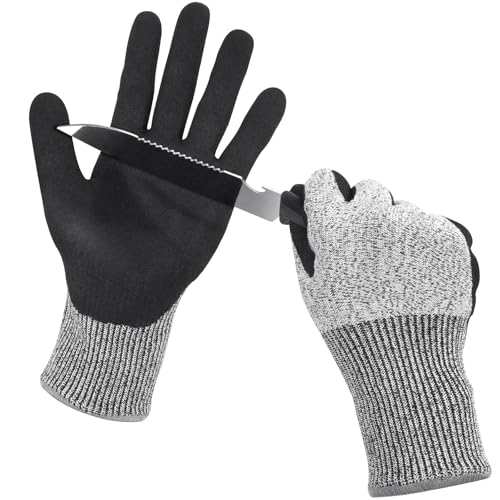 Ainiv Cut Resistant Gloves Level 5, Black Nitrile Coated Work Gloves Non-Slip Ultra-Grip for Work, Gardening, Fishing (L) - size: 1 Pair-M