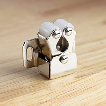 Keenkee 2 PCS Cabinet Latch Double Roller Catch Hardware for Cupboard Closet Cabinet Door Latches and Catches, Nickel - color: Nickel 2ps