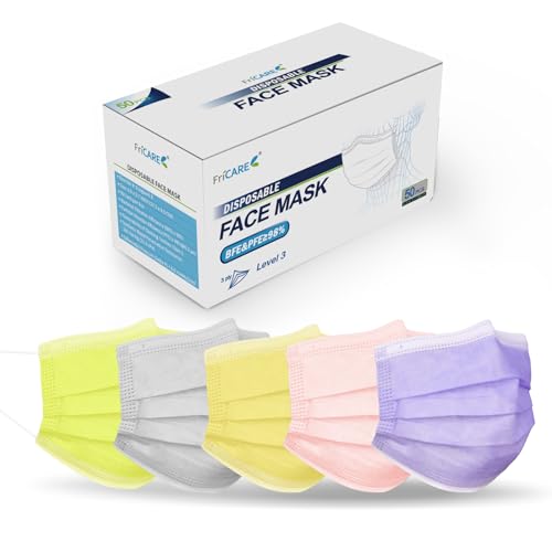 FriCARE Disposable Face Masks, 3-Ply ASTM Level 3 Medical Grade, Breathable & Comfortable for Adult Daily Work/Sun Protection, 50 Pack Neon Pixel - color: Neon Pixel