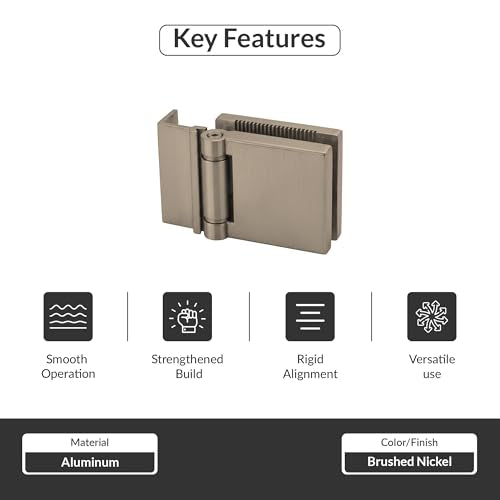 FHC JMH1LBN L-Mount Universal Hinge for 1/4" Glass - Brushed Nickel - color: Brushed Nickel
