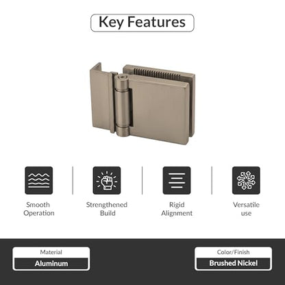 FHC JMH1LBN L-Mount Universal Hinge for 1/4" Glass - Brushed Nickel - color: Brushed Nickel