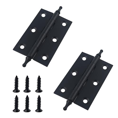 2.5 Inch Antique Style Solid Brass Butt Hinges with Ball Finials, Black Plated Butt Hinges with for Furniture Cabinet Drawer Door, 2PCS - size: 2.5 Inch