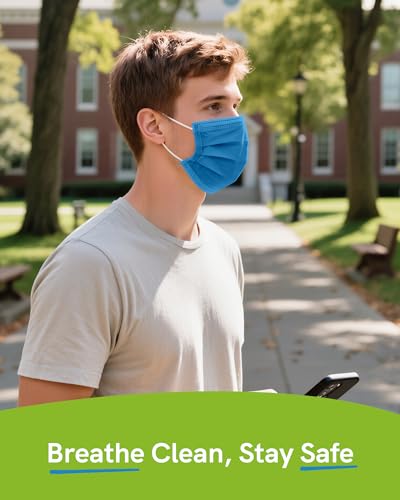 FriCARE Disposable Face Masks, 3-Ply ASTM Level 3 Medical Grade, FSA/HSA Eligible, Breathable & Comfortable for Allergy/Sun Protection, 50 Pack Medium Blue - color: Medium Blue