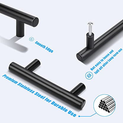 KNOBWELL 6 Pack 2-1/2 in Drawer Pulls Black, T Bar Round Black Handles for Kitchen Cupboard Bathroom Vanity Dresser Drawer, Overall Length 4 Inch - color: Black, size: 2 1/2inch(64mm)
