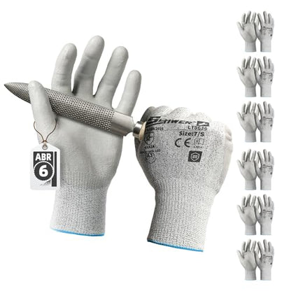 Schwer 6 Pairs Safety Work Gloves with Certified Level 6 Abrasion Resistance, ANSI A2 Cut Resistant Working Gloves with Grip for General Use, Construction, Gardening, Mechanic, 3D-Comfort, LT5636, S - size: Small, style: 6 Pairs