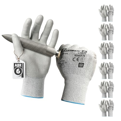 Schwer 6 Pairs Safety Work Gloves with Certified Level 6 Abrasion Resistance, ANSI A2 Cut Resistant Working Gloves with Grip for General Use, Construction, Gardening, Mechanic, 3D-Comfort, LT5636, S - size: Small, style: 6 Pairs
