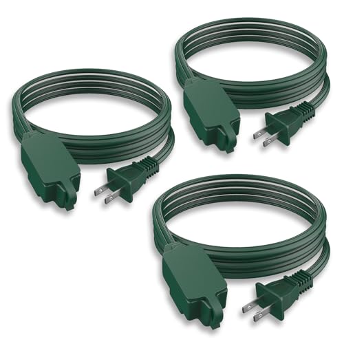 PLUGTUL Green Indoor Extension Cord 10 FT, 2 Prong Extension Cord, 3 Polarized Outlets with Safety Cap Protect for Home Office, 16/2 SPT-2 ETL Listed, 3 Pack - color: Green, size: 10FT