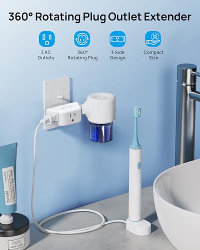 TROND Outlet Extender with 360 Rotating Plug, Outlet Adapter with 3 Grounded Sockets, 3 Way Angled Multi Plug Expander, Cruise Essentials, Easy to Pack for Travel Bathroom Kitchen, White - color: White, size: 3AC-3 Prong (Rotating Plug), 1 Pack