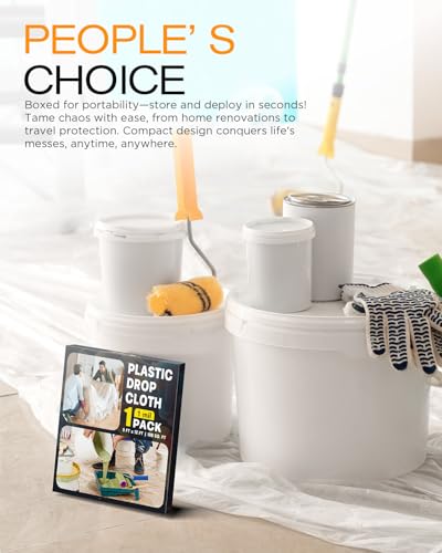 9x12 Ft Plastic Drop Cloths, Waterproof & Dust-Proof Tarp for Painting, Disposable Sheeting for Furniture, Floor, and Couch Protection - Durable Painter’s Cover (1-Pack) - size: 1 PCS 9x12 Ft