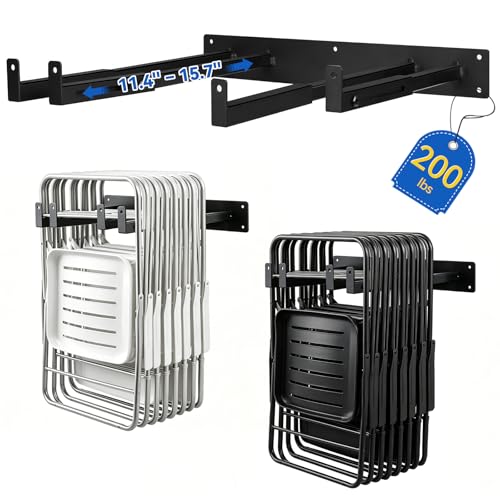 Expandable Folding Chair Storage Racks 2 Pack, Adjustable 11.4"–15.7" Folding Chair Rack, Heavy Duty Wall Mount Garage Organizer Hooks with EVA Padding, Hold 200 lbs Each