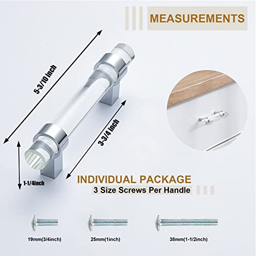 10 Pack Glass Drawer Pulls,Crystal Cabinet Handles Dresser Pulls(3-3/4 Inch Hole Center), Polished Chrome - color: Polished Chrome, size: Hole Center : 3-3/4 Inch (96mm), style: 10 Pack