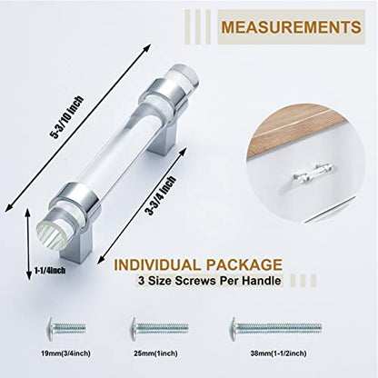 10 Pack Glass Drawer Pulls,Crystal Cabinet Handles Dresser Pulls(3-3/4 Inch Hole Center), Polished Chrome - color: Polished Chrome, size: Hole Center : 3-3/4 Inch (96mm), style: 10 Pack