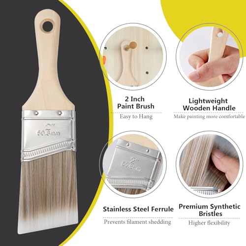 Mister Rui Paint Brush Set, 4 Pack Angle Brushes Professional Trim, Cabinet & Wall Paint Brushes for Oil, Latex, Synthetic Bristles, No Shedding - size: 4PCS, 0.6", 2" Short 2, 2.5"