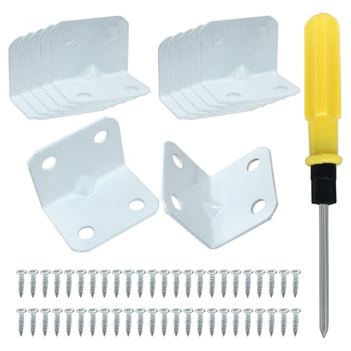 White Metal Corner Bracket, 4 Holes 1x1x1.26inch L Shape Corner Brace, 90 Degree Right Angle Bracket for Wood Shelves Cabinet Furniture - 12Pcs