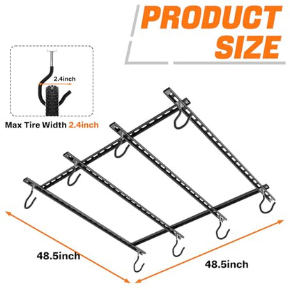 TORACK Ceiling Bike Rack for Garage, Ceiling-Mounted Bicycle Storage Hooks for 4 Bikes (Horizontal) or 8 Bikes (Vertical), Adjustable Overhead Bicycle Hooks for Mountain, Road, and Kids' Bike