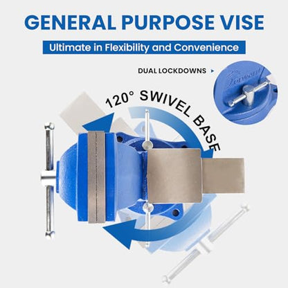 Forward General Purpose Bench Vise 4 Inch Ductile Iron Home Vice with Swivel Base and Anvil, 4" Jaw Width, 3" Max Opening - size: 4 Inch