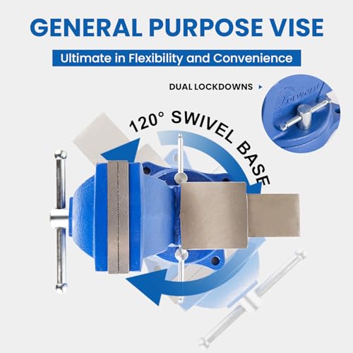 Forward General Purpose Bench Vise 6 Inch Ductile Iron Home Vice with Swivel Base and Anvil, 6" Jaw Width, 5" Max Opening - size: 6 Inch