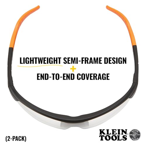 KLEIN TOOLS 60171 Safety Glasses, PPE Protective Eyewear with Semi Frame, Scratch Resistant and Anti-Fog, Clear Lens, 2-Pack - color: Clear Lens, size: 2 Pack