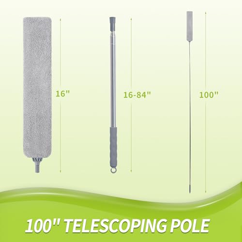 IVYROLL Skinny Duster with Extension Pole for Under Furniture, Under Appliance Cleaning Tool with 3 Microfiber Dusting Cloths, Retractable Flat Duster for Under Refrigerator, Tight Spaces, Gap - color: Set C: Gap Duster & Replacement
