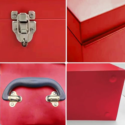 16" Portable Steel Heavy-duty Large Tool Box 18-Gauge Fishing Tackle Box Tool Box Drawer Organizer With Metal Latch and Handle Red - color: Red
