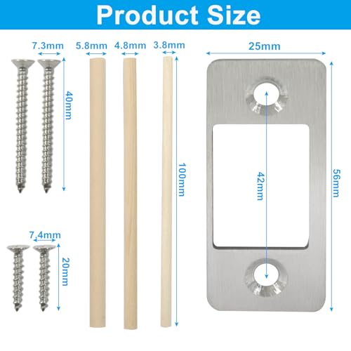 1 Pack Deadbolt Restorer Strike Plate - Heavy Duty Stainless Steel Lock Repair Kit with Wood Dowel Strips & 4 Screws, Fix Misalignment/Jamming for Home, Office, Apartment (Silver) - color: Silver