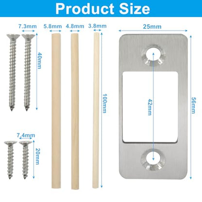 1 Pack Deadbolt Restorer Strike Plate - Heavy Duty Stainless Steel Lock Repair Kit with Wood Dowel Strips & 4 Screws, Fix Misalignment/Jamming for Home, Office, Apartment (Silver) - color: Silver