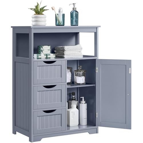Yaheetech Bathroom Storage Cabinet Bathroom Floor Cabinet Freestanding Storage and Organizer with Door, 3 Drawers, Adjustable Shelf, 35.5 Inches Height, Gray - color: Grey, size: 14"D x 26"W x 35.5"H