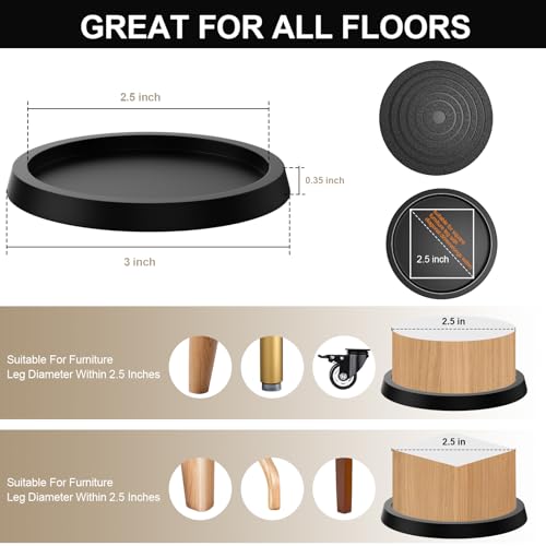 32Pcs Furniture Coasters Non-Slip 2.5inch Bed Leg Pads Round Rubber Anti Sliding Caster Cups for Hardwood Floors Black - size: 2.5in Black 32Pcs