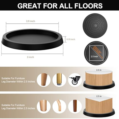 32Pcs Furniture Coasters Non-Slip 2.5inch Bed Leg Pads Round Rubber Anti Sliding Caster Cups for Hardwood Floors Black - size: 2.5in Black 32Pcs
