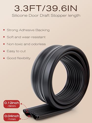 SUNMON Silicone Door Draft Stopper, 39.6 inches Upgraded Seal Blocker, Under Door Sweep Weather Stripping（Black） - color: Black