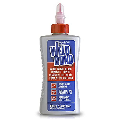 Weldbond Multi-Surface Strong Glue – Fast Drying Glue for Wood, Tile, Ceramic, Pottery, Glass, Metal & More – Heavy Duty Adhesive for Mosaic, Crafts, Wood Working & Repairs – 5.4oz (160ml), 12 Pack - size: 12 pack