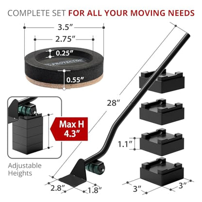 X-Protector Felt Furniture Sliders for Hardwood Floors & Furniture Lifter Tool Set - 4 PCS 3 1/2" Sliders for Furniture with Furniture Jack. Move Your Furniture Easily with Premium Furniture Movers! - size: 4 PCS 3 1/2 inch (with Lifter)