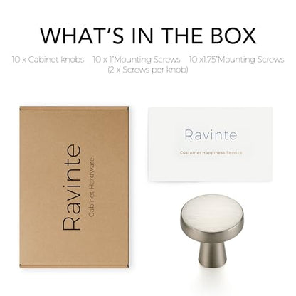 Ravinte 10 Pack Brushed Nickel Cabinet Knobs Mini Round Knobs Single Hole Solid Drawer Pulls for Dresser Drawers -1 Inch Diameter - color: Brushed Nickel