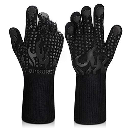 Comsmart BBQ Gloves, 1472 Degree F Heat Resistant Grilling Gloves Silicone Non-Slip Oven Gloves Long Kitchen Gloves for Barbecue, Cooking, Baking, Cutting - color: Black, size: long