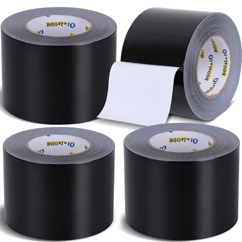 4 Inch Black Duct Tape - 4 Pack Heavy Duty Duct Tape, Totals 220 Yards, 8.3 mil Thickness, Strong, Flexible, No Residue, All-Weather and Tear by Hand - for Repairs, Industrial, Professional Use - color: Black, size: 4inch x 220 yards