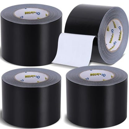 4 Inch Black Duct Tape - 4 Pack Heavy Duty Duct Tape, Totals 220 Yards, 8.3 mil Thickness, Strong, Flexible, No Residue, All-Weather and Tear by Hand - for Repairs, Industrial, Professional Use - color: Black, size: 4inch x 220 yards